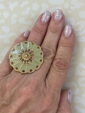 Gold-Tone Mint Enamel Floral Statement Ring